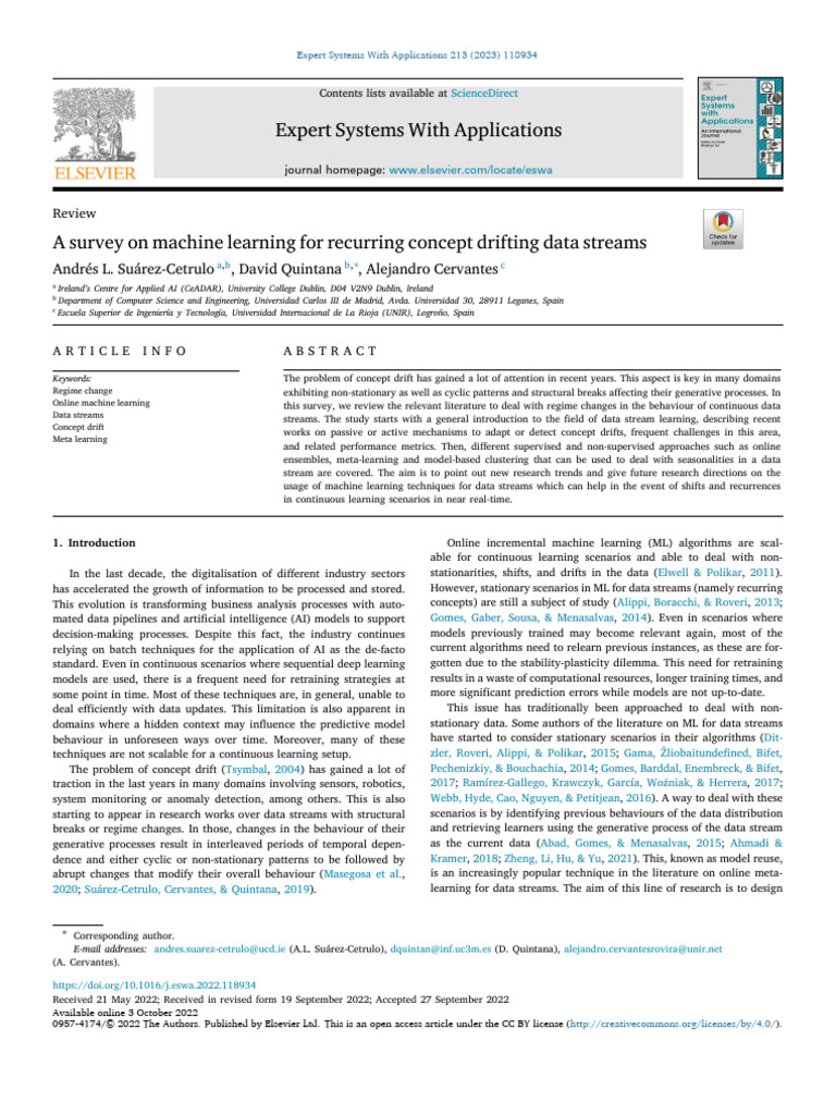 A Survey On Machine Learning For Recurring Concept Drifting Data ...