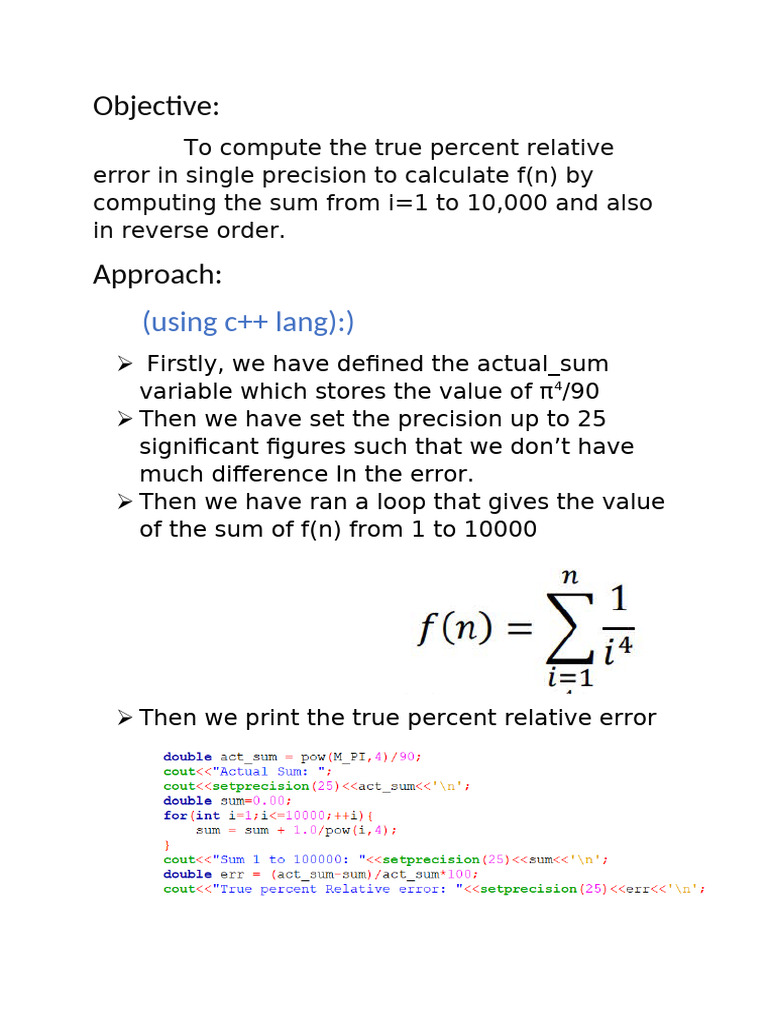 Calculate True Percent Relative Error in C++ | PDF