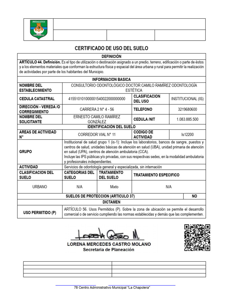 Certificado de Uso de Suelo Pitalito | PDF