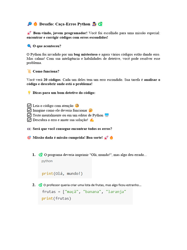 Caça-Erros em Códigos Python | PDF | Python (linguagem de programação)