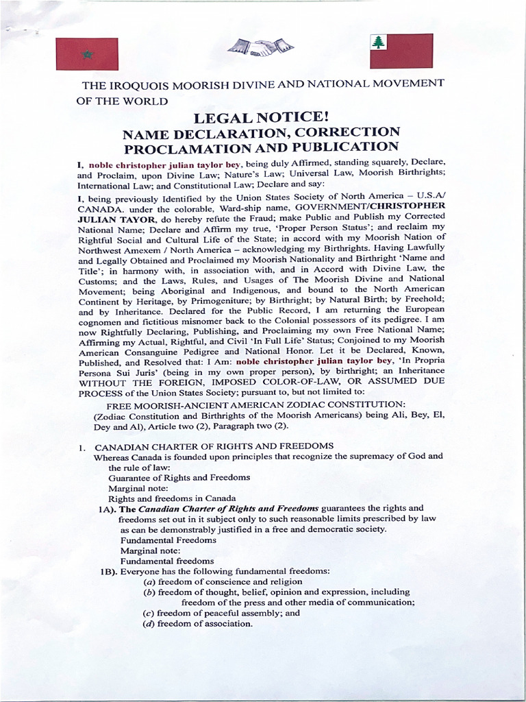 Legal Notice Name Declaration Christopher Taylor Bey | PDF