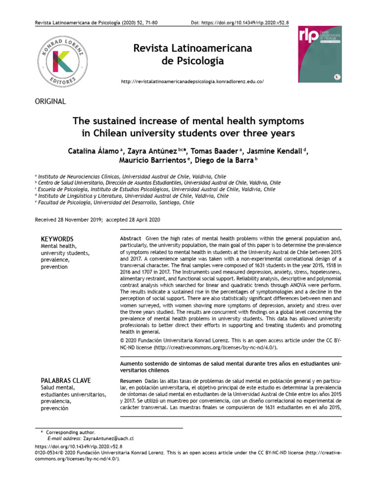 Mental Health Trends in Chilean Students | PDF | Depression (Mood ...