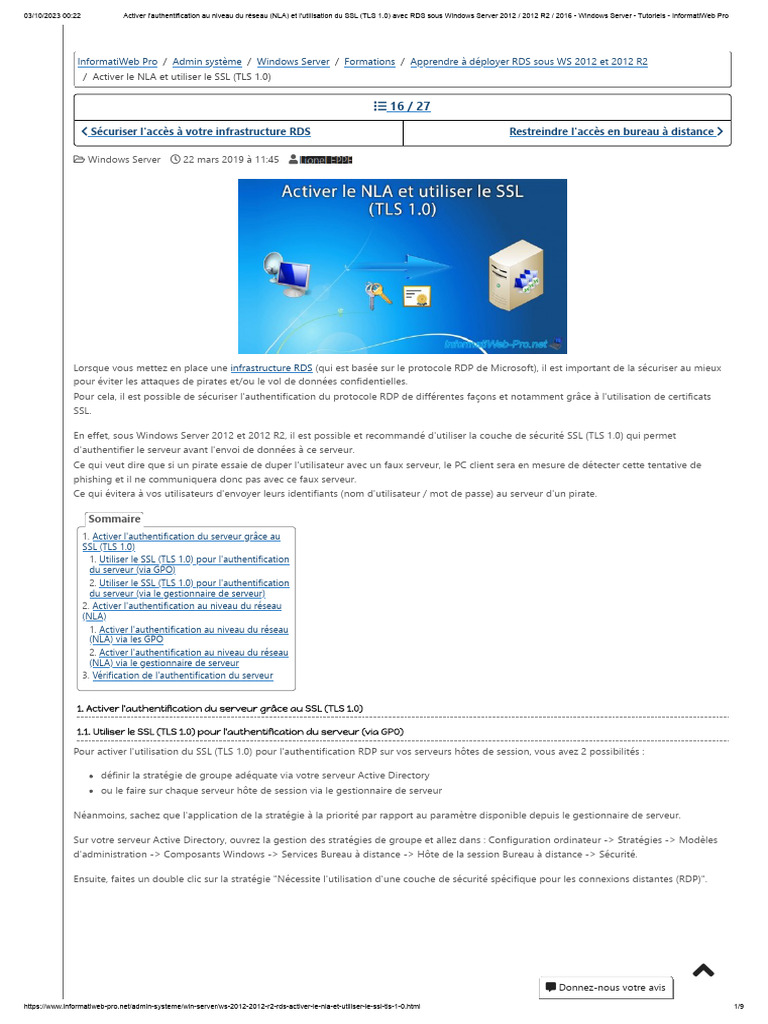 Activer NLA et TLS 1.0 sur Windows Server | PDF | Sécurité de la couche ...