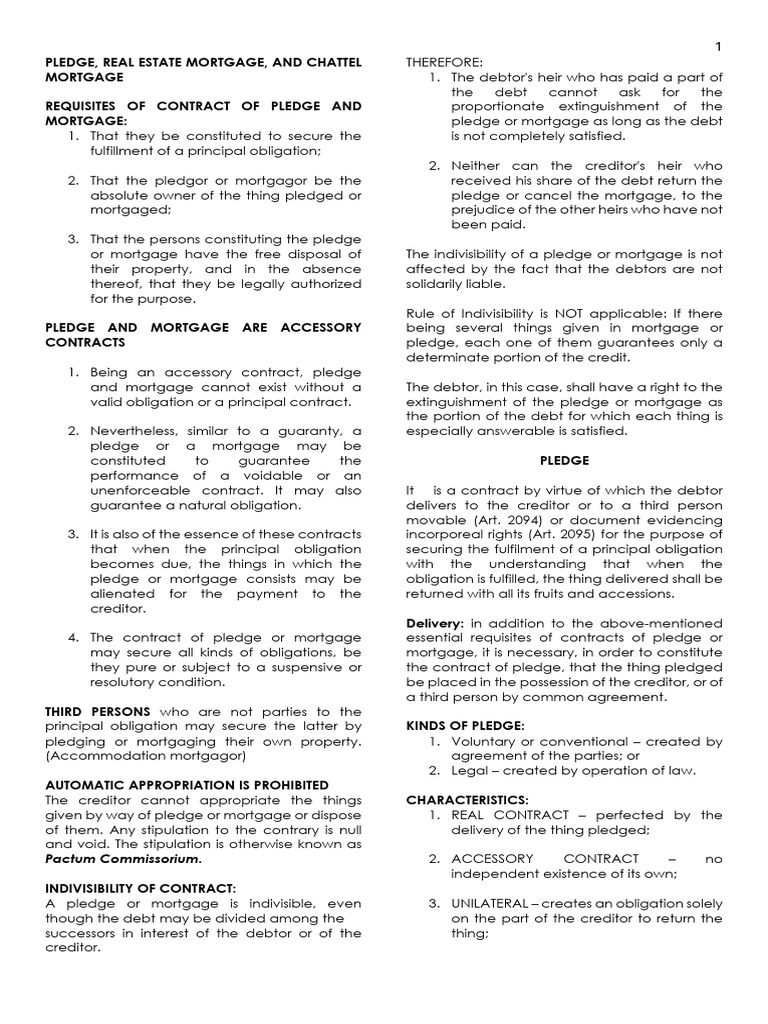 Pledge and Mortgage Contract Essentials | PDF | Mortgage Law | Foreclosure
