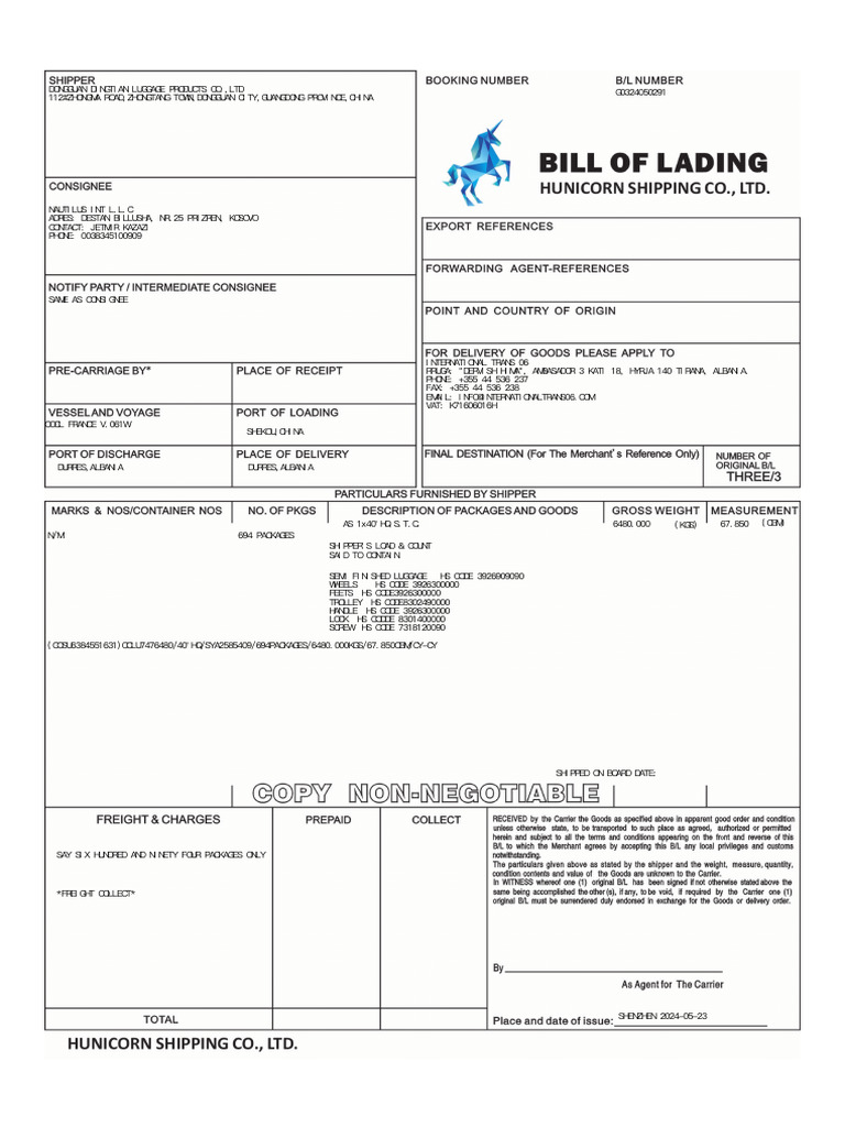 Commercial Invoice for Luggage Shipment | PDF