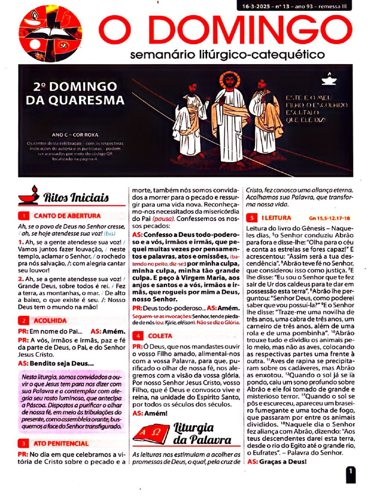 FOLHETO 2o DOMINGO DA QUARESMA 16.03.2025 | PDF