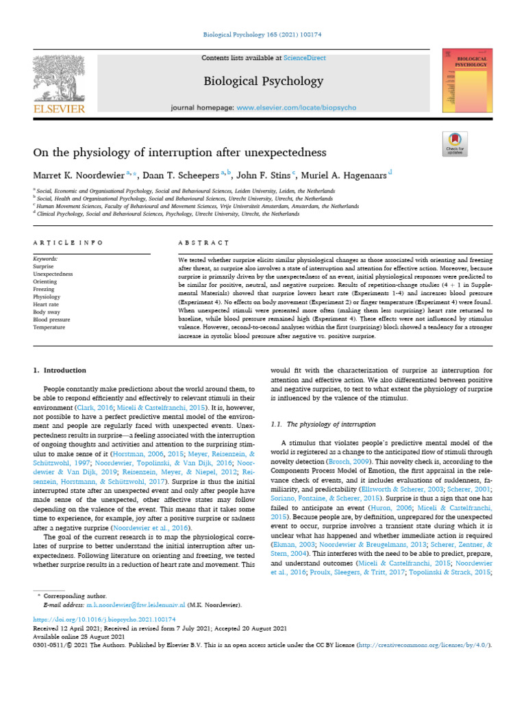 On The Physiology of Interruption After Unexpectedness | PDF ...