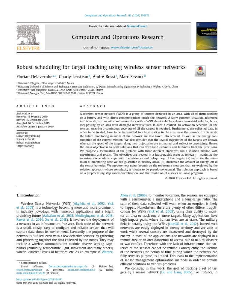 Robust Scheduling for Target Tracking | PDF | Wireless Sensor Network