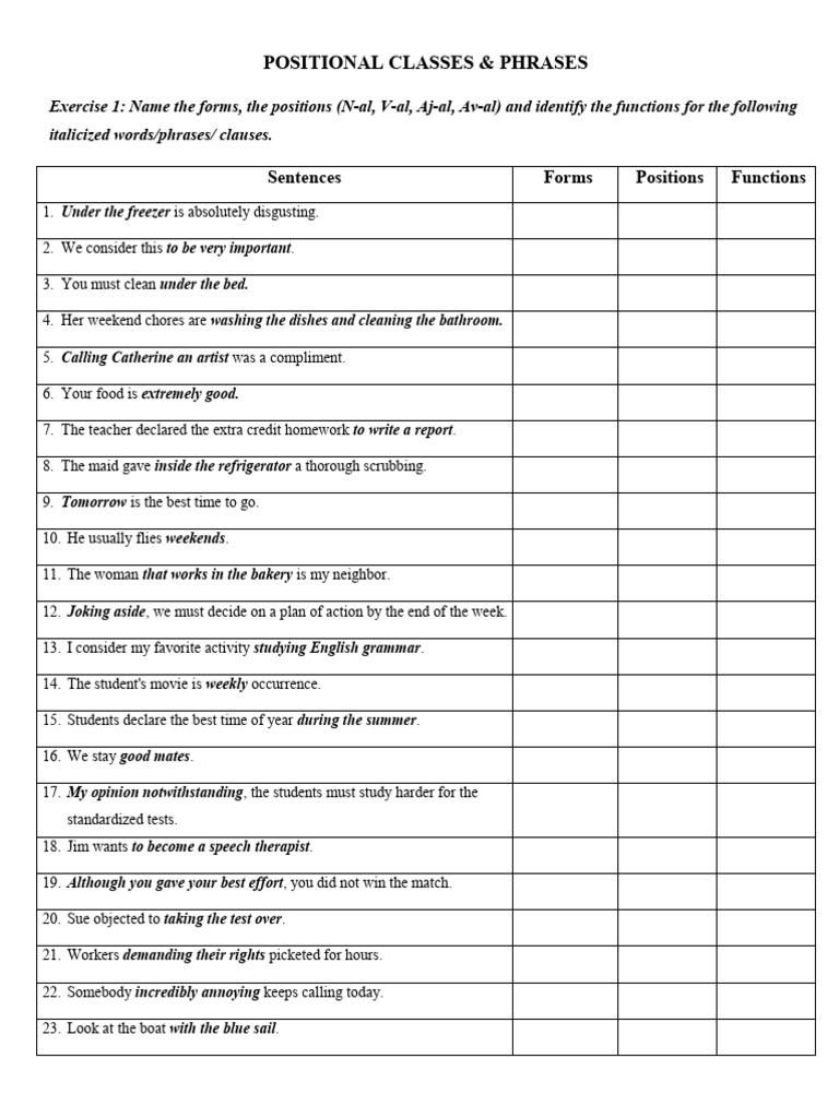 Analyzing Positional Classes and Phrases | PDF | Phrase