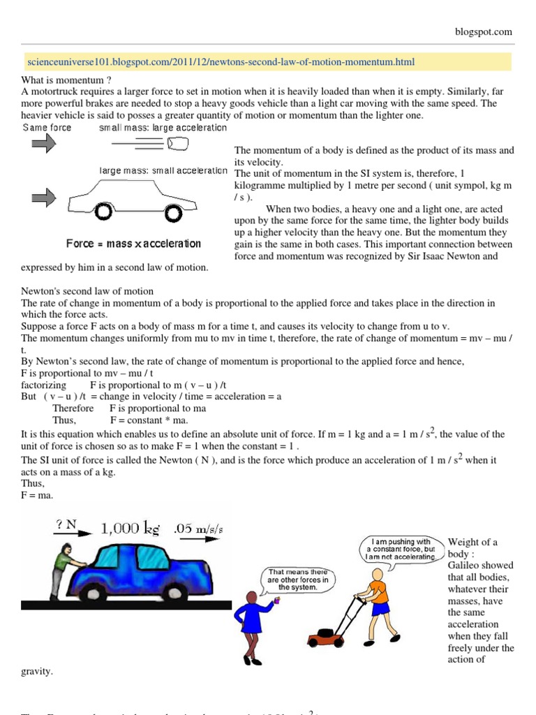 Newton's Second Law of Motion Explained | PDF | Force | Momentum