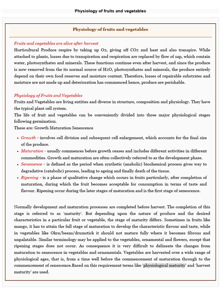 02 Physiology of Fruits and Vegetables | PDF | Vegetables | Fruit
