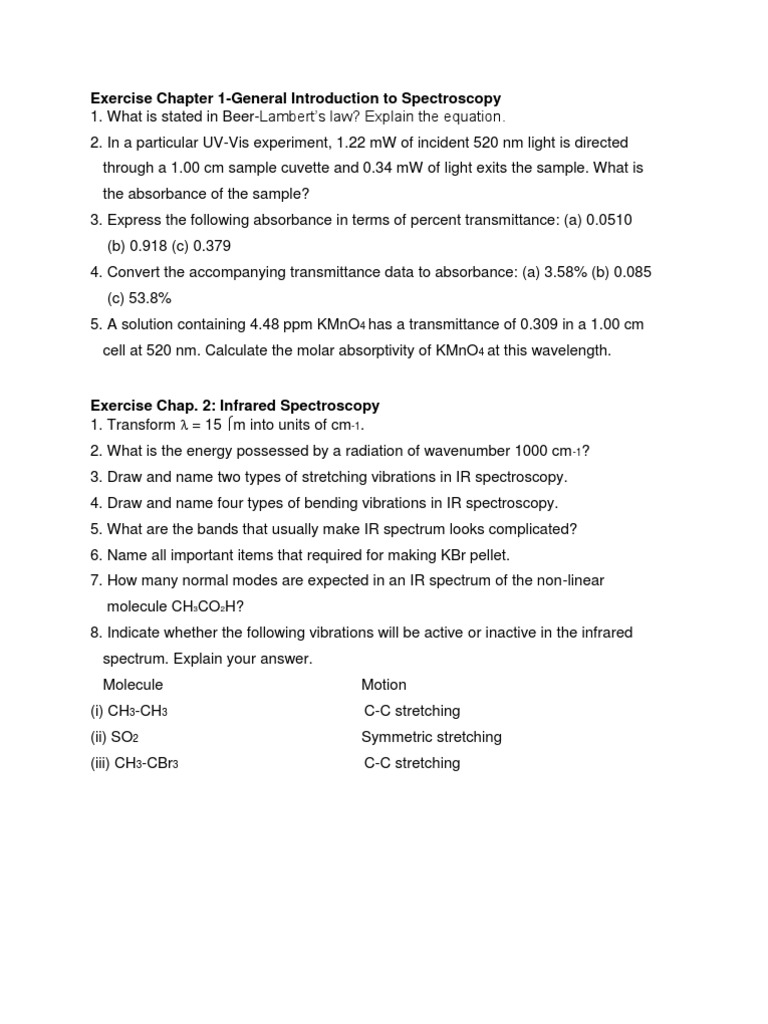 Exercise Chapter 1General Introduction To Spectros PDF Infrared