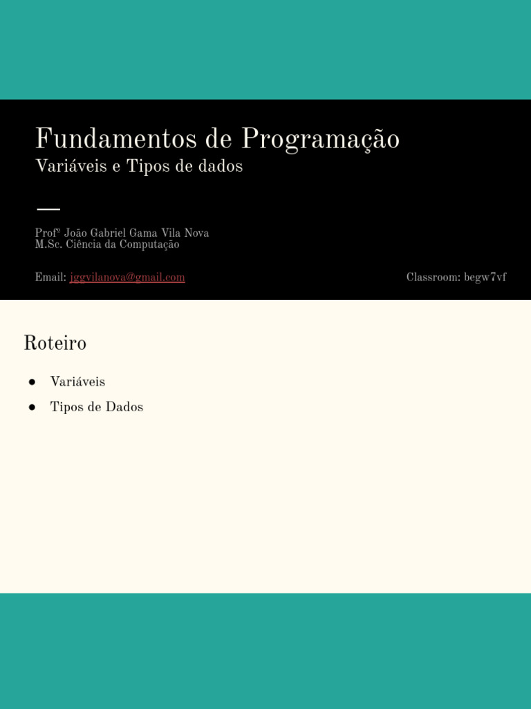 Fundamentos de Variáveis e Tipos de Dados | PDF | Tipo de dados ...