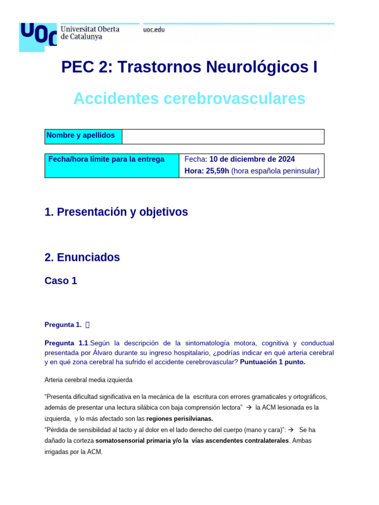 PEC 2 - Accidentes Cerebrovasculares | PDF | Lóbulo temporal | Cerebro