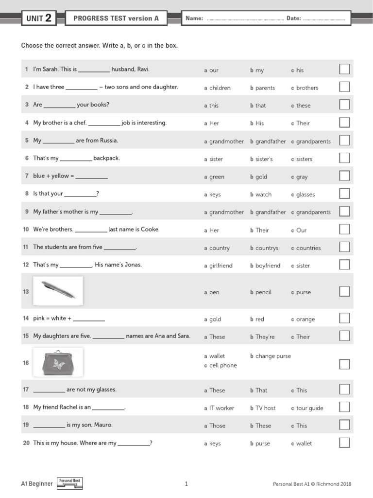A1 Beginner Progress Test Answers | PDF