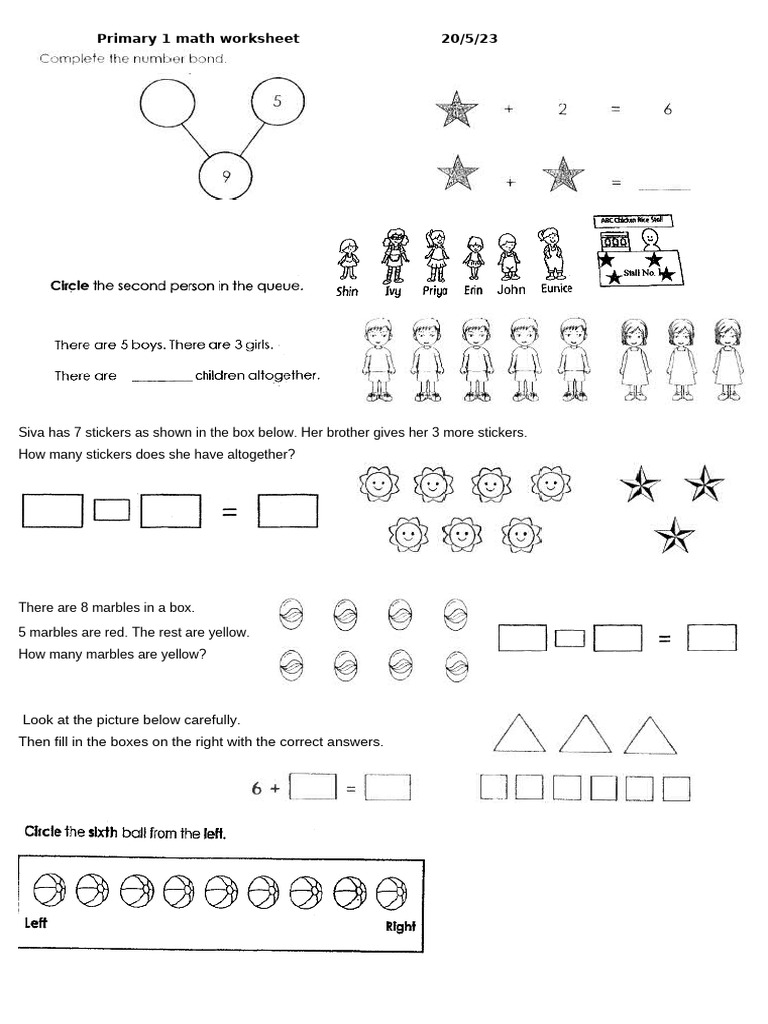 Primary 1 Math and Language Worksheet | PDF