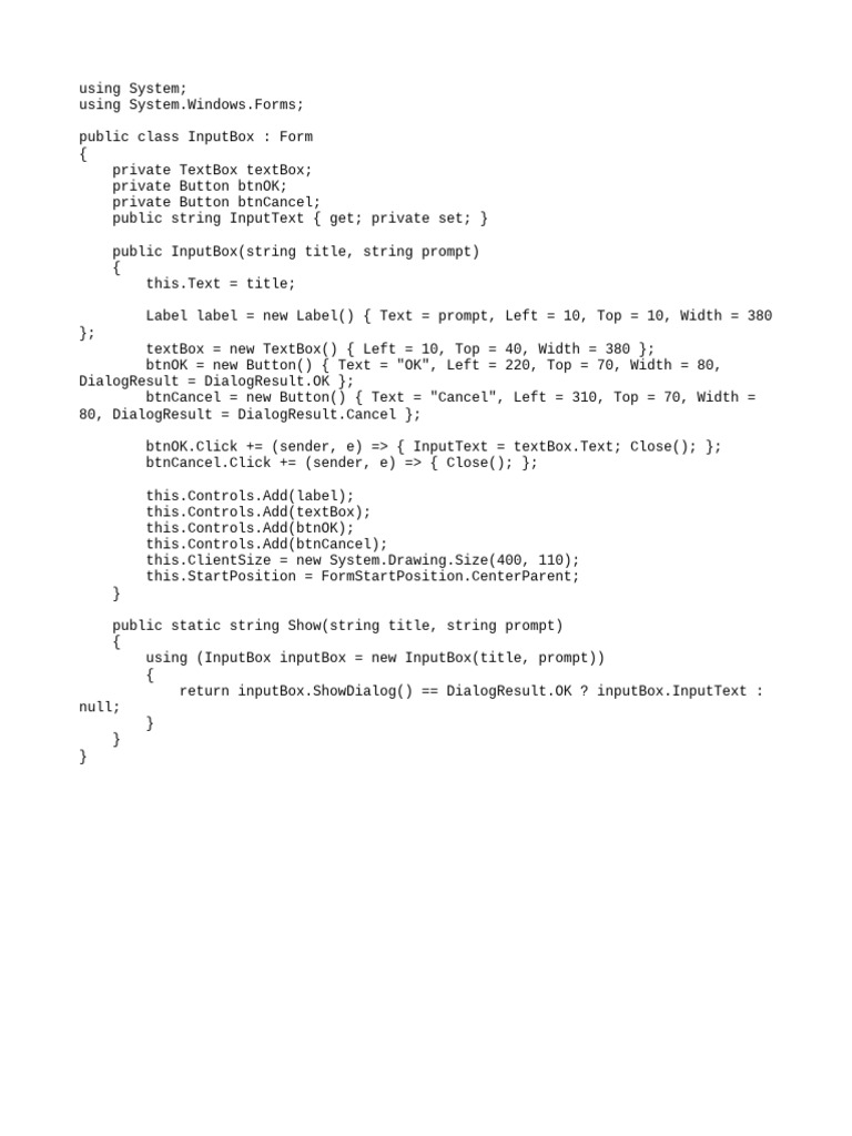 Custom Input Box for Windows Forms | PDF