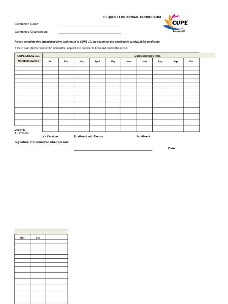 CUPE 101 Annual Honorarium Request Form | PDF