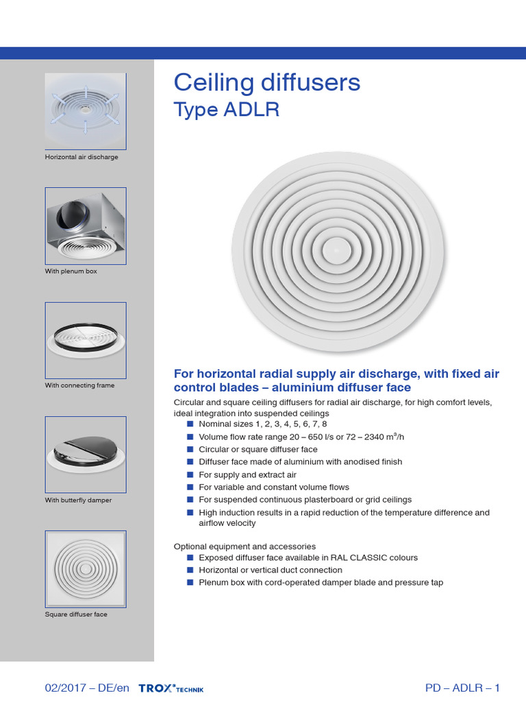 ADLR Ceiling Diffusers Overview | PDF | Duct (Flow) | Mechanical ...