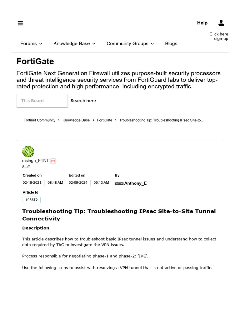Troubleshooting FortiGate IPsec VPN Issues | PDF | Virtual Private ...
