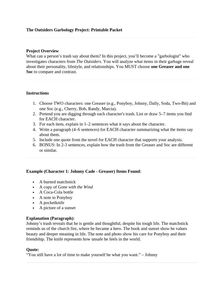 The Outsiders Garbology Project Guide | PDF