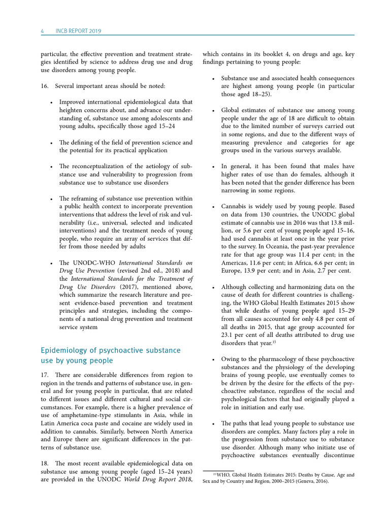 INCB 2019 Report on Youth Substance Use | PDF | Substance Abuse ...
