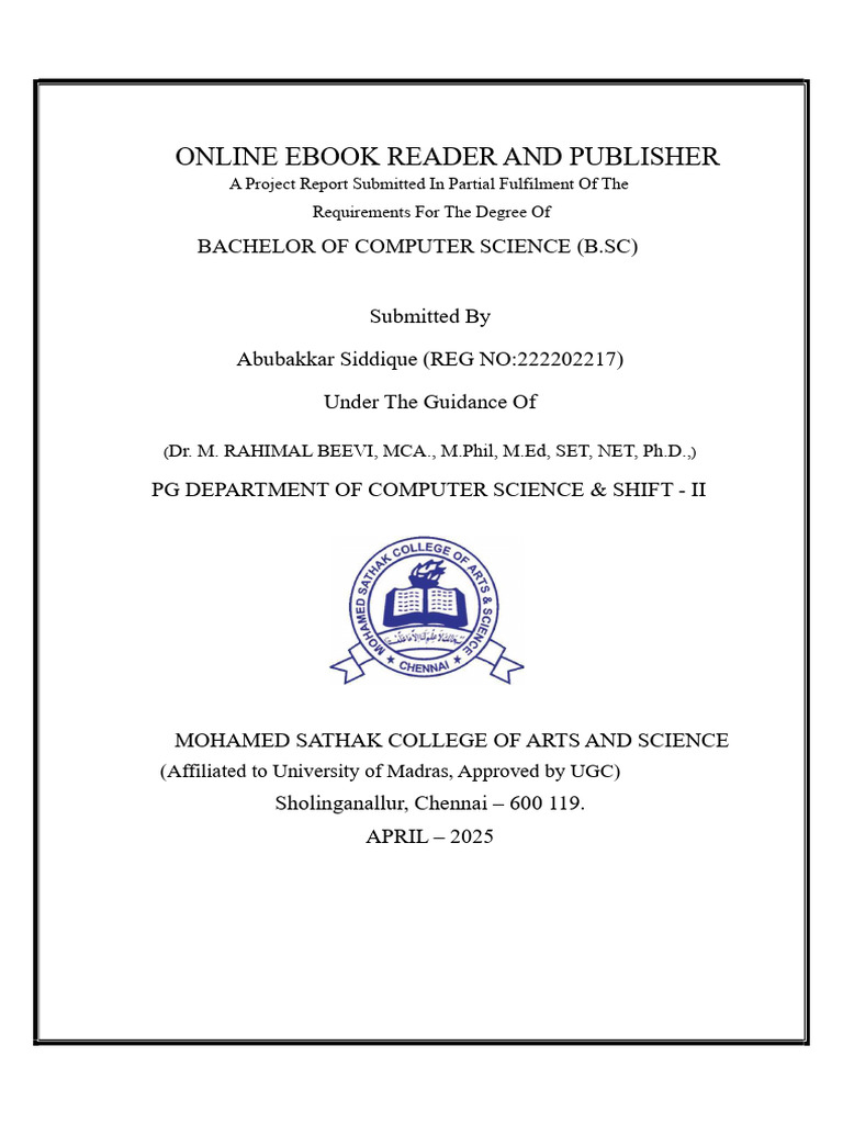 Online E-book Reader Project Report | PDF | Computing | Software