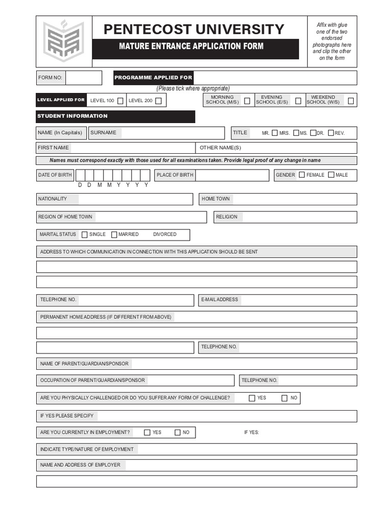 Pentecost University Application Form | PDF | Educational Stages ...