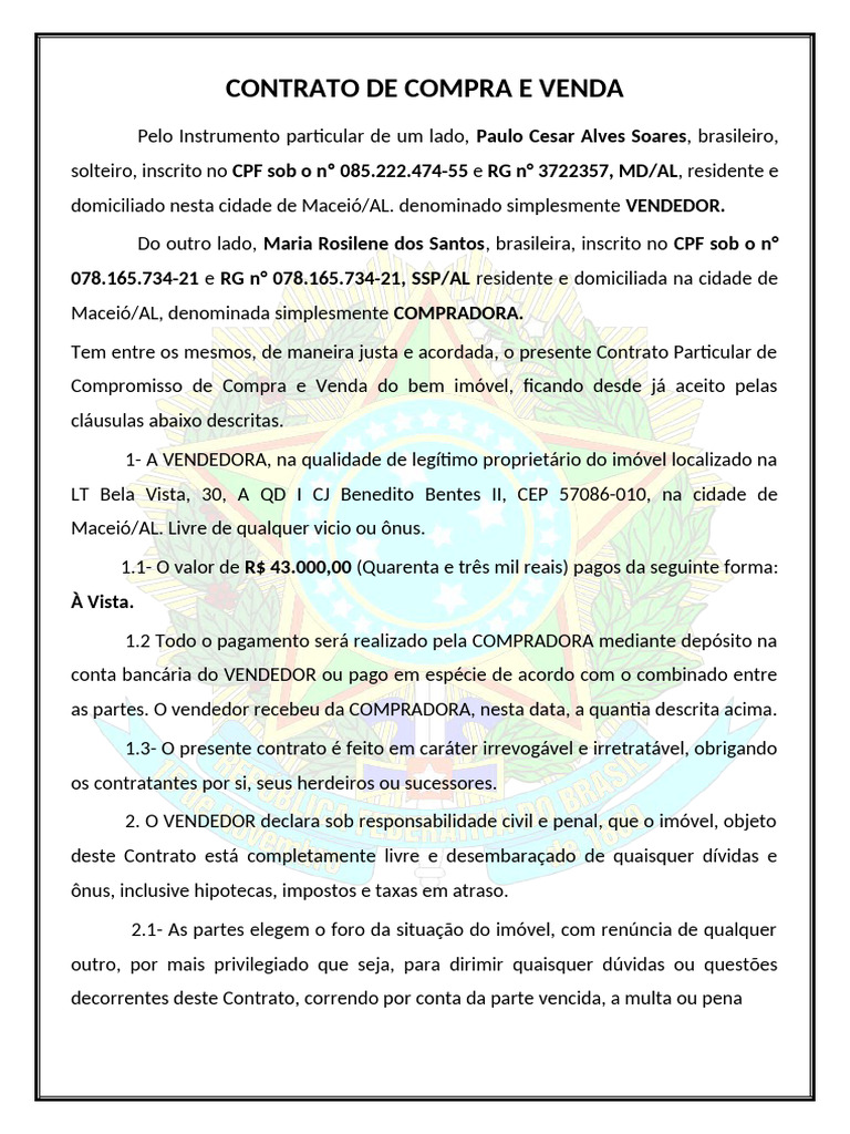 Contrato de Compra e Venda Imobiliária | PDF