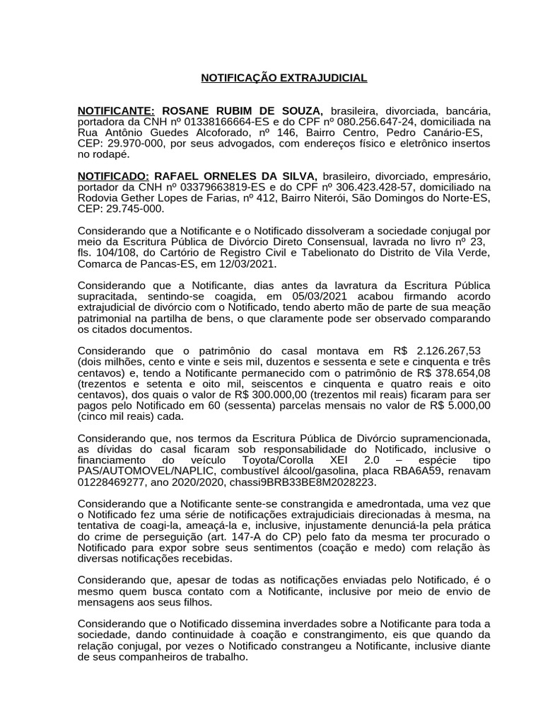 Notificação Extrajudicial | PDF | Divórcio