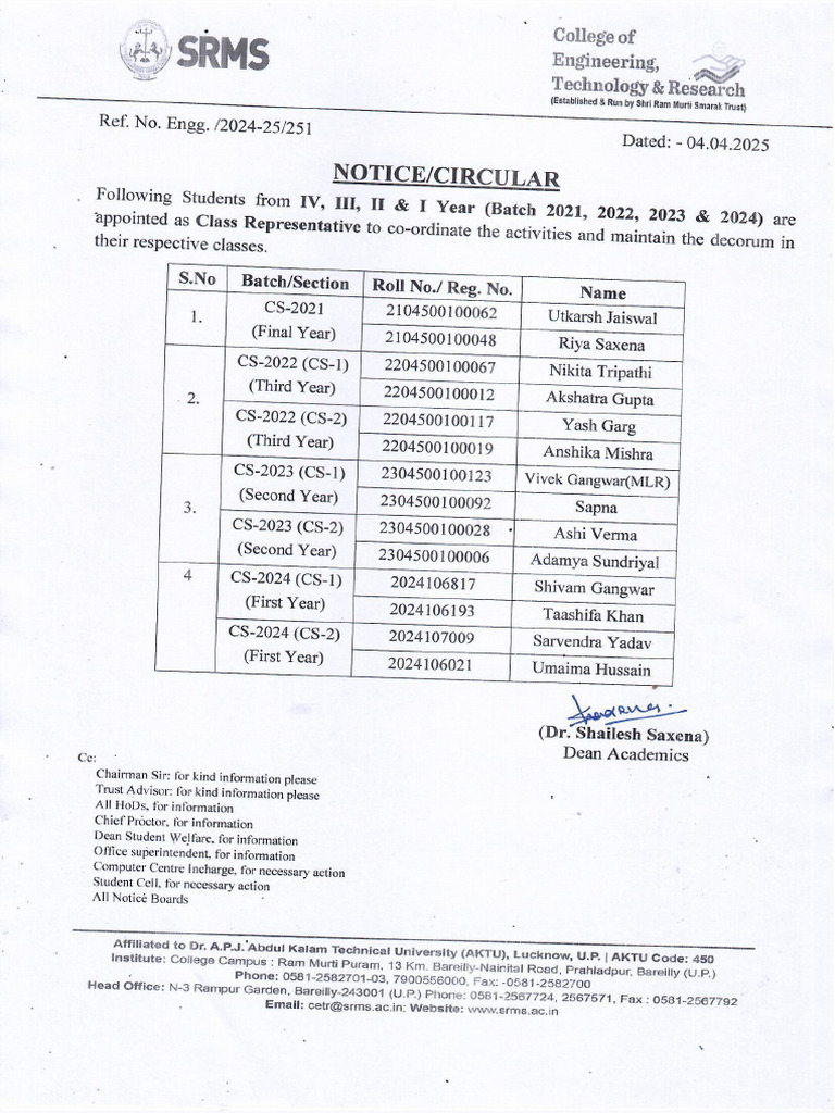 Notice For Class Representative 04-04-2025 | PDF
