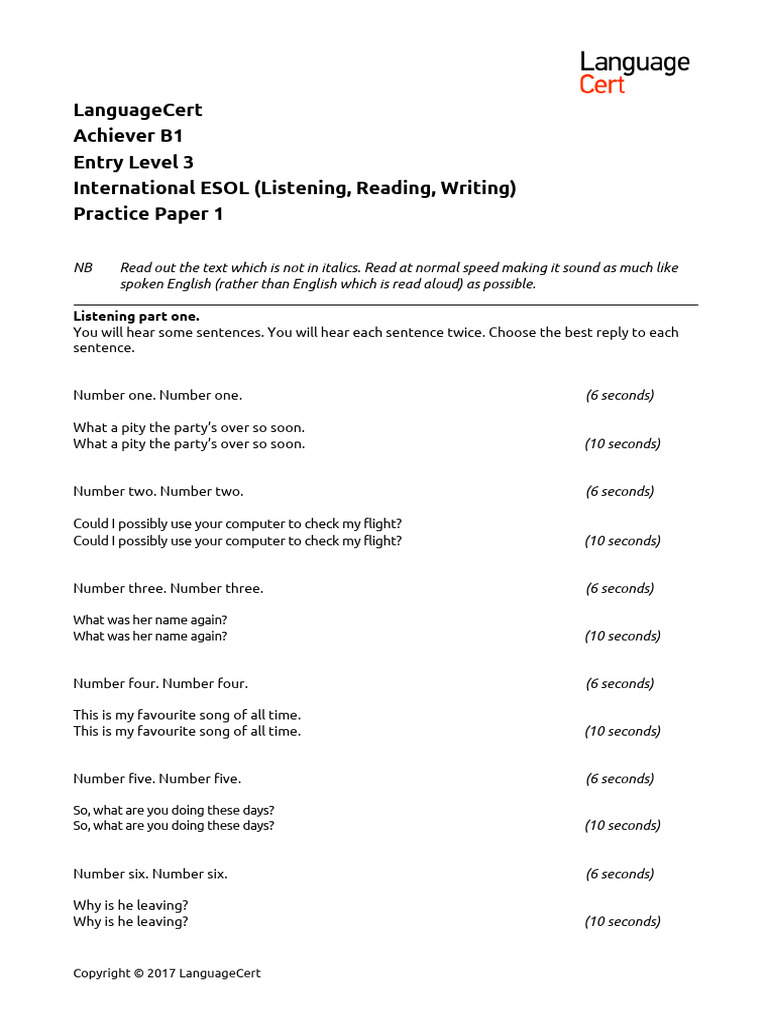 LanguageCert PP1 B1 IESOL Ls | PDF