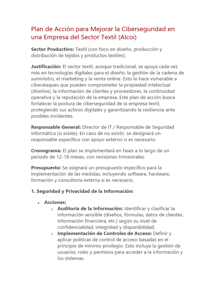 Plan de Acción para Mejorar La Ciberseguridad en Una Empresa Del Sector ...