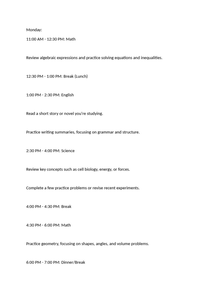 Weekly Study Schedule for Students | PDF | Mathematics | Geometry