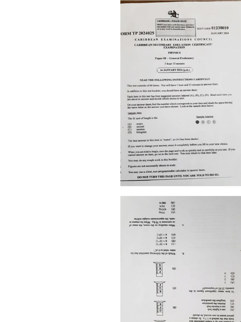 CSEC Physics January P1 2024 - Booklet | PDF