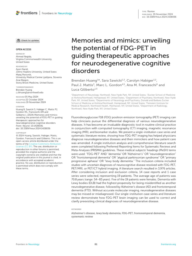 FDG-PET in Lewy Body Dementia Diagnosis | PDF | Frontal Lobe | Positron ...