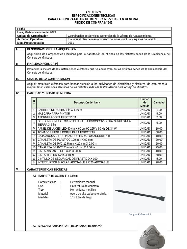 Especificaciones para Compra de Componentes Eléctricos | PDF ...