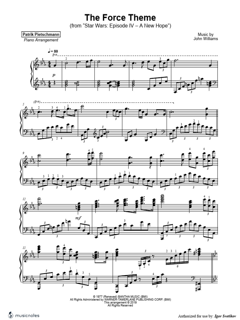 Star Wars Piano Arrangement The Force Theme Pdf