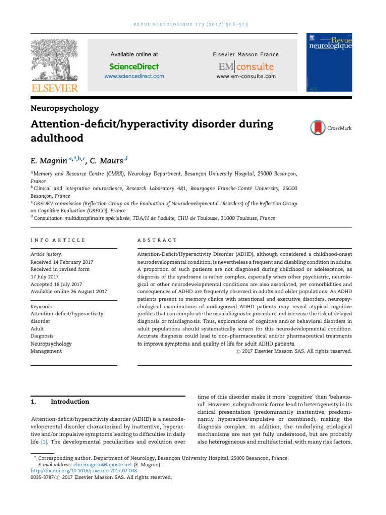 Attention-Deficit Hyperactivity Disorder During | PDF | Attention ...