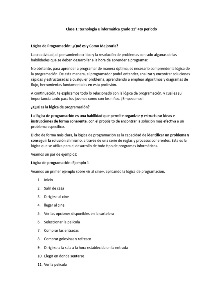 Clase Tecnología e Informática Grado 11 | PDF | Algoritmos ...