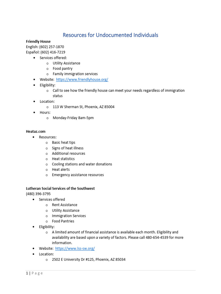 Resources for Undocumented Individuals in AZ | PDF | Deferred Action ...