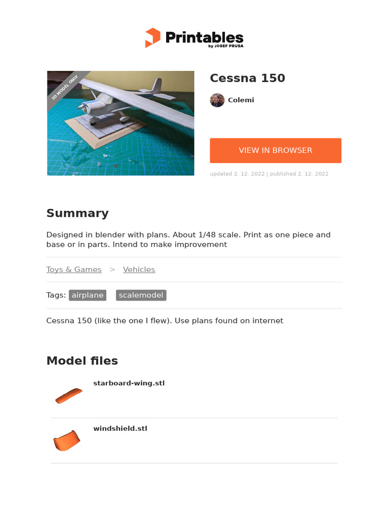 Cessna 150 3D Model for Printing | PDF