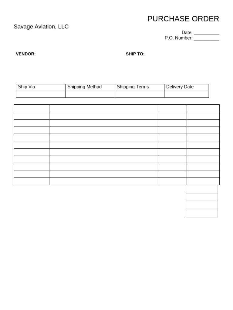 Purchase Order Template for Aviation | PDF