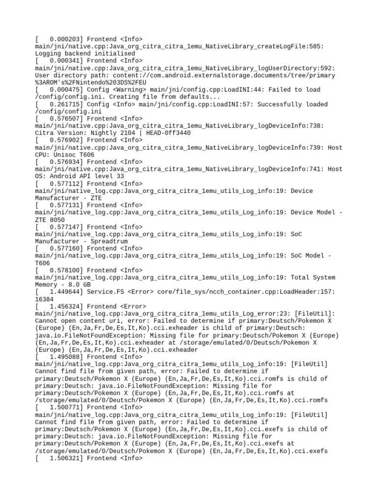 Citra Emulator Log Analysis | PDF | Computing | Computer Architecture