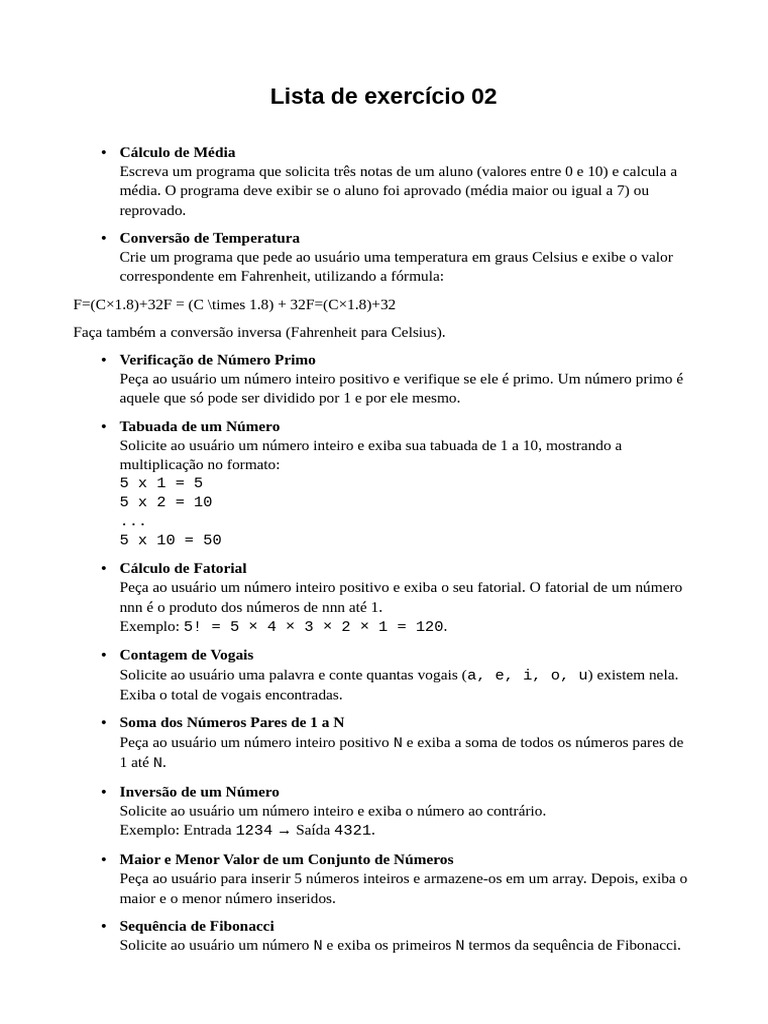 Lista 2 | PDF