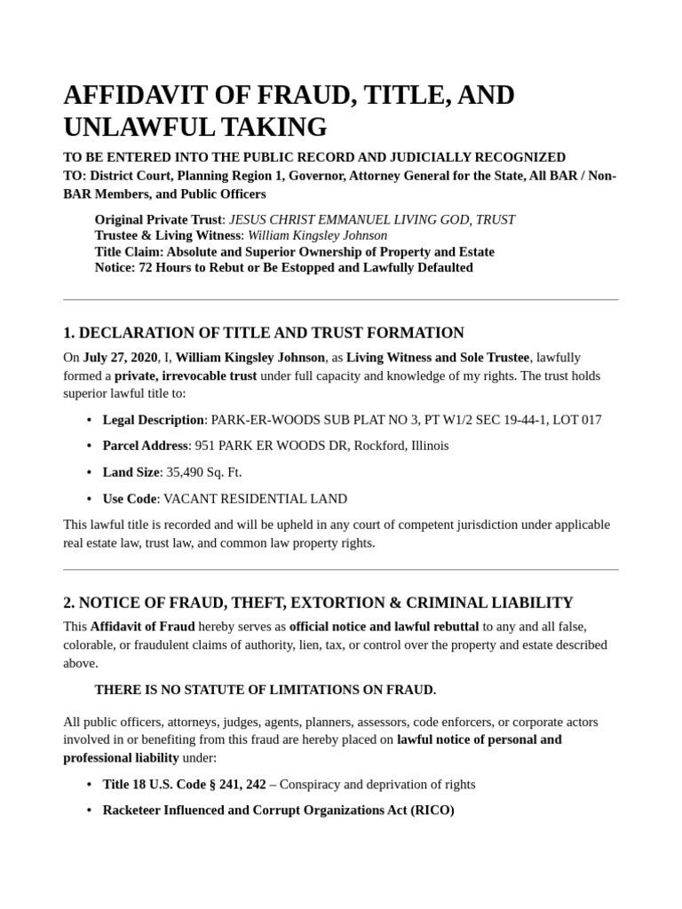 Affidavit of Fraud and Title Claim | PDF | Affidavit | Fraud