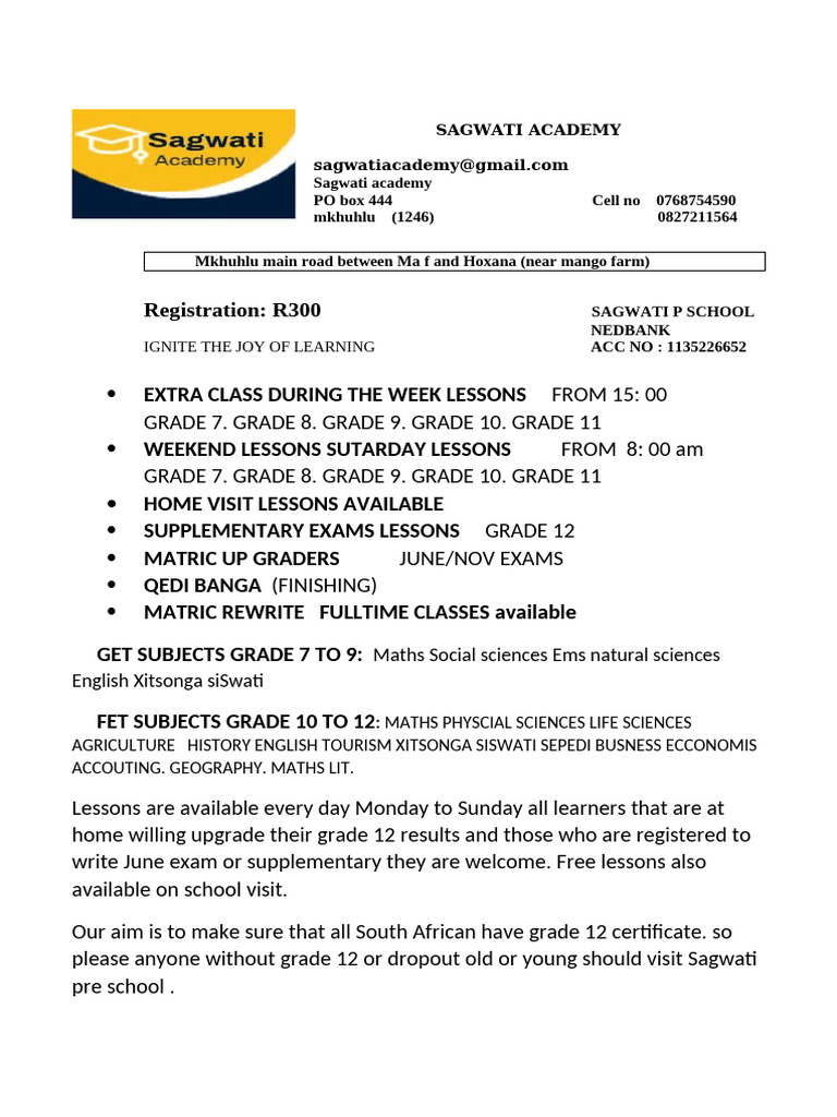 Qedi Banga Matric Upgrade Program | PDF