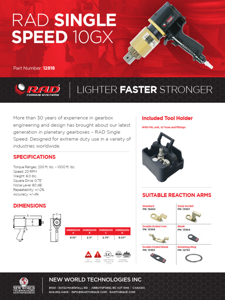 RAD Tool Data Sheet Single Speed 10GX - 14GX-M | PDF