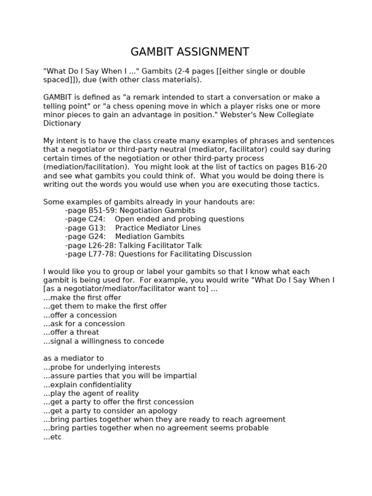 Gambit Examples for Negotiation | PDF