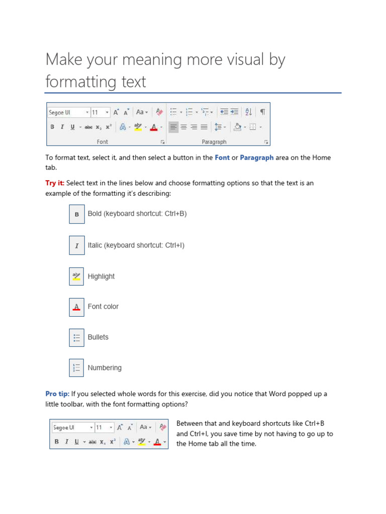 Text Formatting Tips in Word | PDF